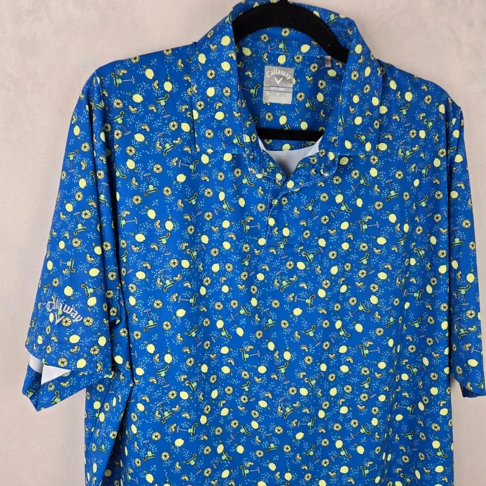 Callaway Men Opti-Dri Golf Polo Shirt XL Blue Margarita Lemon Swing Tech Stretch